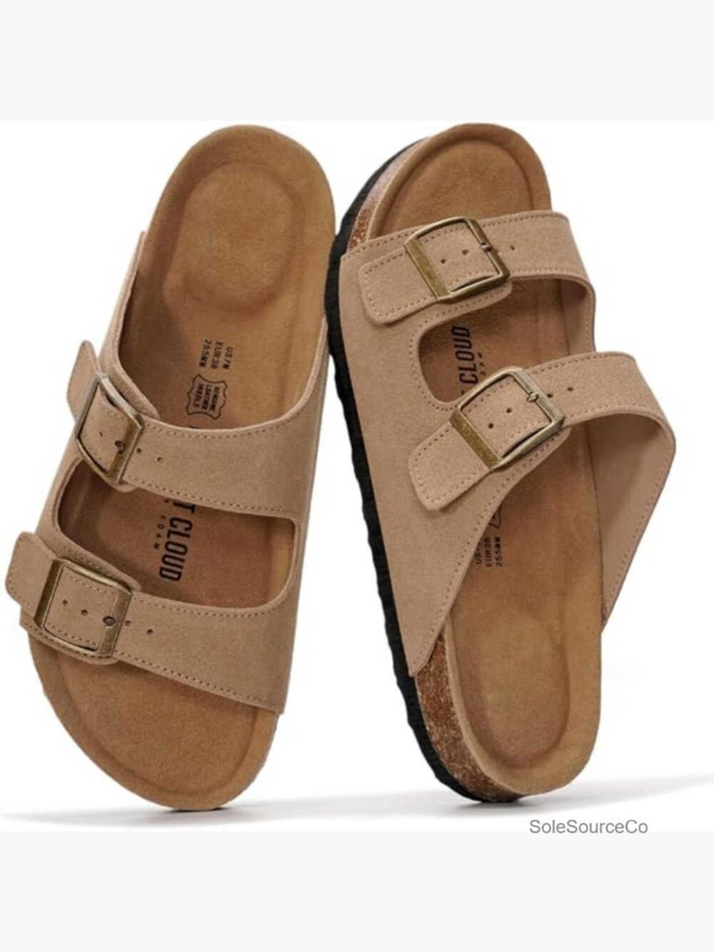 Genuine Leather Slide Sandals With Memory Foam Cork Footbed Arch Support